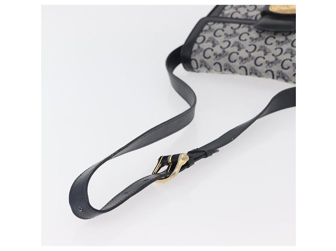 16 Céline Borsa a Spalla Celine C Sulky in Tela Blu Navy e Oro Auth 176184A D'oro - vista 7