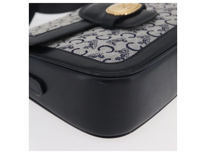 16 Céline Borsa a Spalla Celine C Sulky in Tela Blu Navy e Oro Auth 176184A D'oro - vista 9