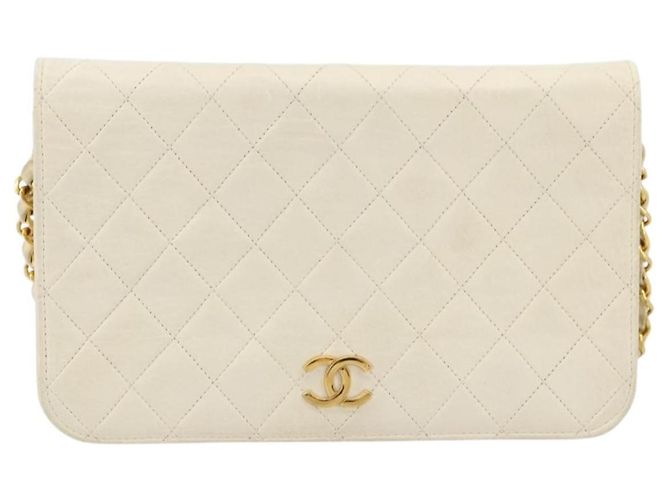 CHANEL Matelassé Schultertasche aus Lammleder Weiß Gold CC Auth BA12264 Golden - Ansicht 13