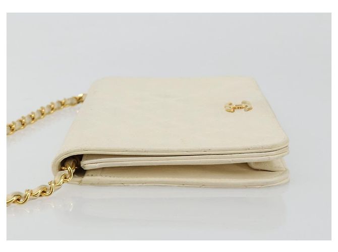 CHANEL Matelassé Schultertasche aus Lammleder Weiß Gold CC Auth BA12264 Golden - Ansicht 4
