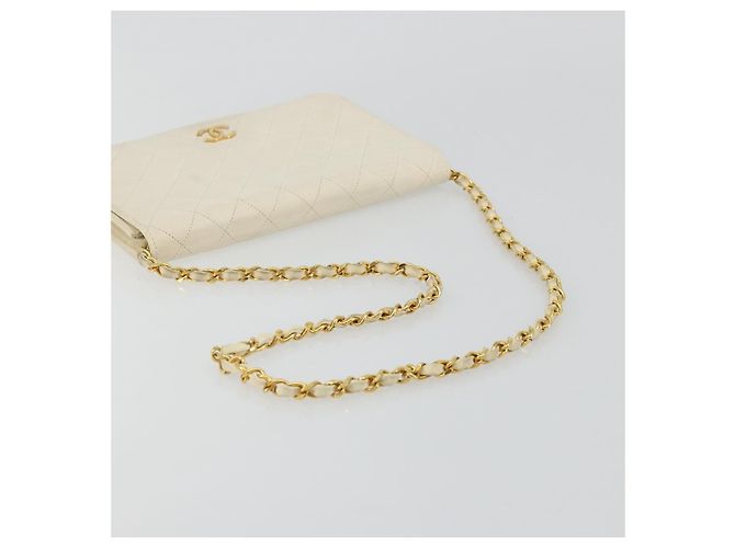 CHANEL Matelassé Schultertasche aus Lammleder Weiß Gold CC Auth BA12264 Golden - Ansicht 7