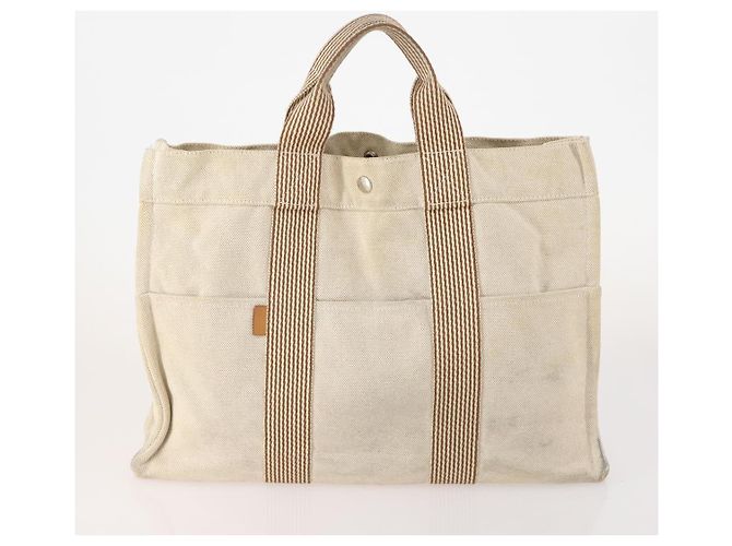 Hermès HERMES Borsa Fourre Tout MM in tela 3 pezzi Grigio Nero Beige Auth 175804 Marrone - vista 11