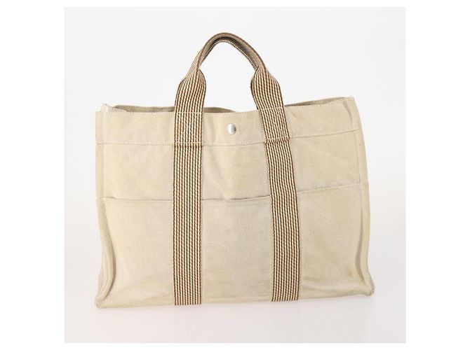 Hermès HERMES Borsa Fourre Tout MM in tela 3 pezzi Grigio Nero Beige Auth 175804 Marrone - vista 12