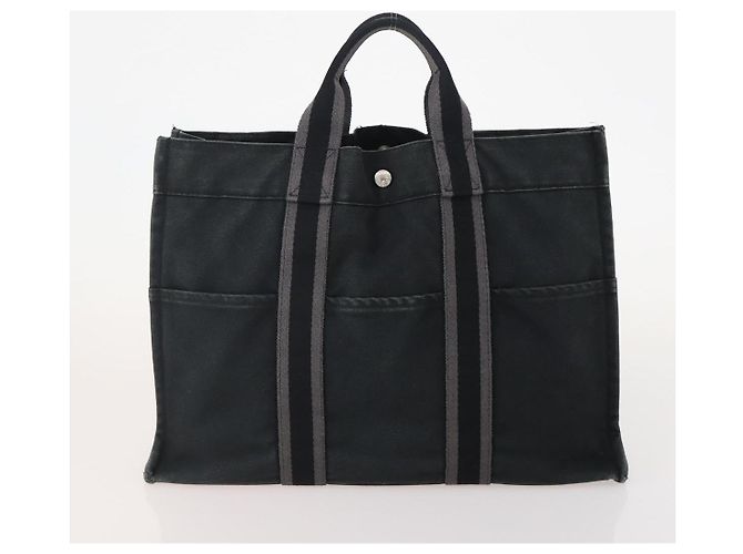 Hermès HERMES Borsa Fourre Tout MM in tela 3 pezzi Grigio Nero Beige Auth 175804 Marrone - vista 18