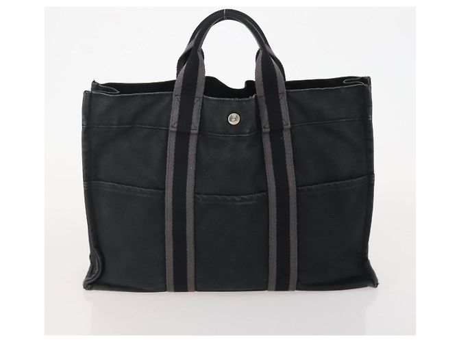 Hermès HERMES Borsa Fourre Tout MM in tela 3 pezzi Grigio Nero Beige Auth 175804 Marrone - vista 19