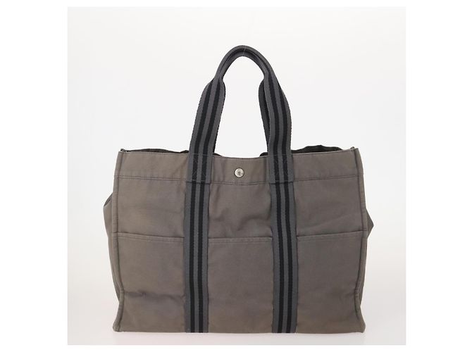 Hermès HERMES Borsa Fourre Tout MM in tela 3 pezzi Grigio Nero Beige Auth 175804 Marrone - vista 3