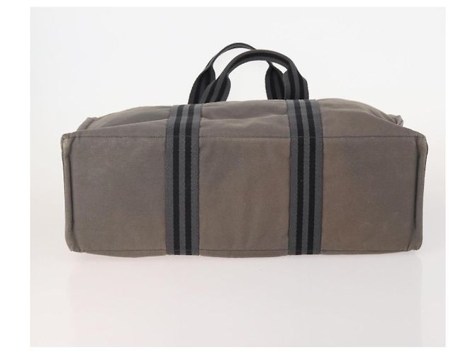 Hermès HERMES Borsa Fourre Tout MM in tela 3 pezzi Grigio Nero Beige Auth 175804 Marrone - vista 7