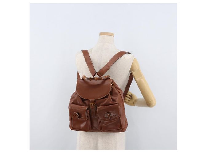 Zaino in pelle Gucci Bamboo marrone oro 003 2058 0016 Auth ep14447 D'oro - vista 29