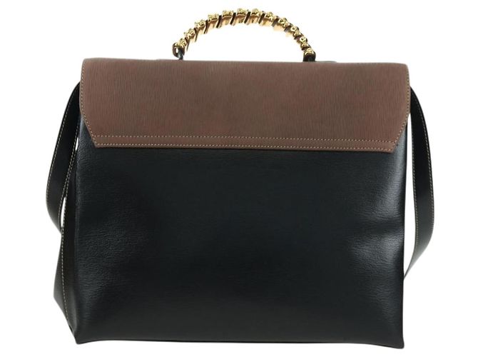 LOEWE Velazquez Borsa a Mano in Pelle 2 in 1 Marrone Oro Nero Auth am11389V D'oro - vista 2