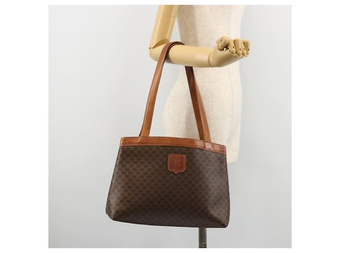 Céline Borsa tote in tela Macadam CELINE in pelle PVC marrone oro Auth bs34713 D'oro - vista 24