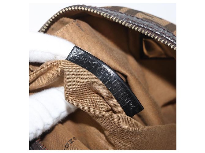 Borsa a Spalla in Tela Zucca FENDI Nera Marrone Auth 177159A Nero - vista 12