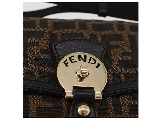 Borsa a Spalla in Tela Zucca FENDI Nera Marrone Auth 177159A Nero - vista 18