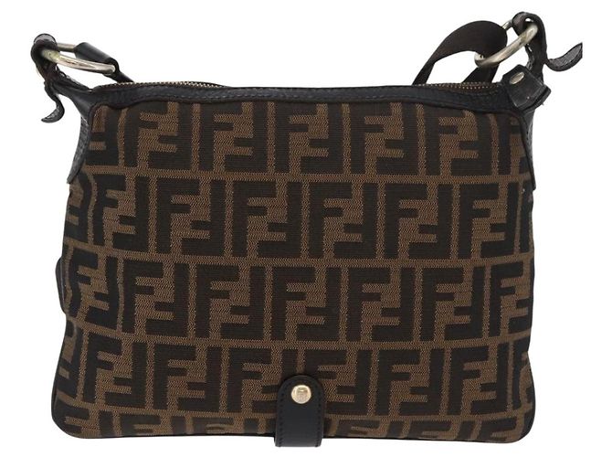 Borsa a Spalla in Tela Zucca FENDI Nera Marrone Auth 177159A Nero - vista 2