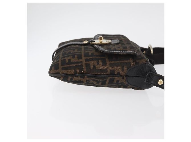 Borsa a Spalla in Tela Zucca FENDI Nera Marrone Auth 177159A Nero - vista 3