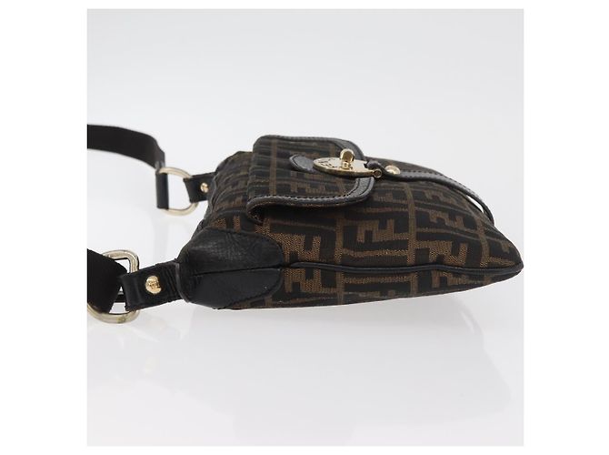 Borsa a Spalla in Tela Zucca FENDI Nera Marrone Auth 177159A Nero - vista 4