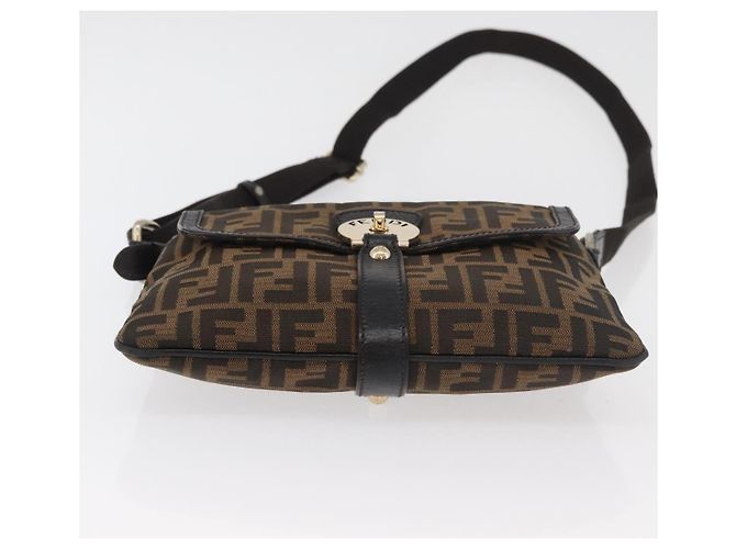 Borsa a Spalla in Tela Zucca FENDI Nera Marrone Auth 177159A Nero - vista 5
