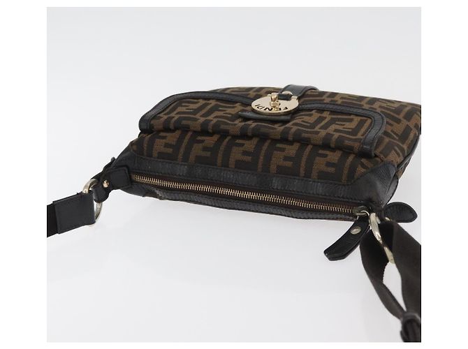 Borsa a Spalla in Tela Zucca FENDI Nera Marrone Auth 177159A Nero - vista 6