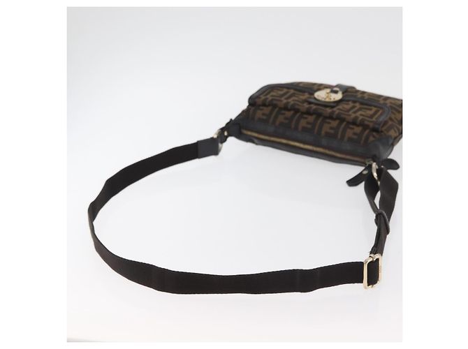 Borsa a Spalla in Tela Zucca FENDI Nera Marrone Auth 177159A Nero - vista 7
