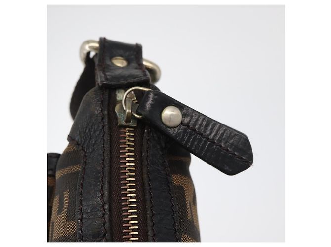 Borsa a Spalla in Tela Zucca FENDI Nera Marrone Auth 177159A Nero - vista 9