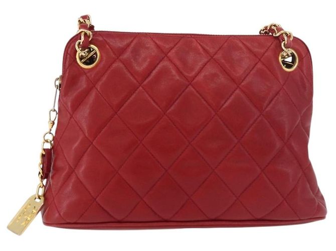 CHANEL Borsa a Spalla Matelassé in Pelle di Agnello Rossa Oro CC Auth 176873 Rosso D'oro - vista 13