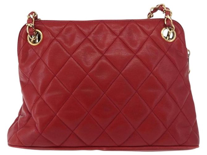 CHANEL Borsa a Spalla Matelassé in Pelle di Agnello Rossa Oro CC Auth 176873 Rosso D'oro - vista 2