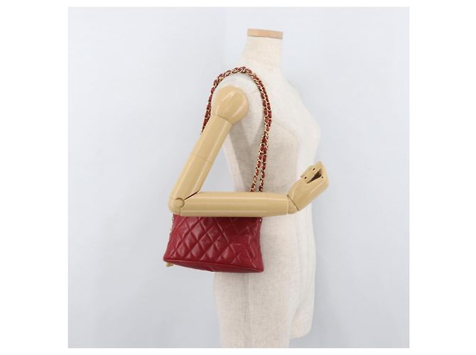 CHANEL Borsa a Spalla Matelassé in Pelle di Agnello Rossa Oro CC Auth 176873 Rosso D'oro - vista 25