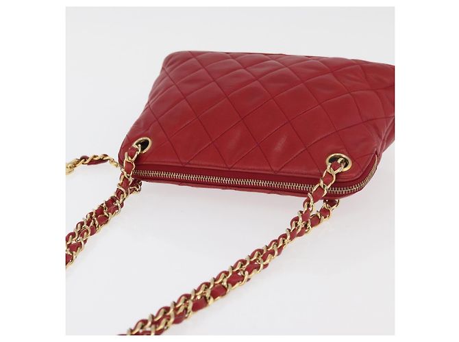 CHANEL Borsa a Spalla Matelassé in Pelle di Agnello Rossa Oro CC Auth 176873 Rosso D'oro - vista 6