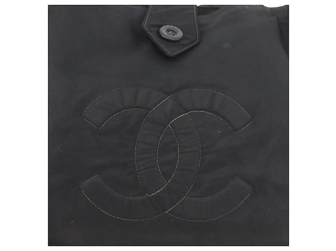 CHANEL Bolsa de Mão Nylon Preto Prata CC Auth 176247 - vista 10