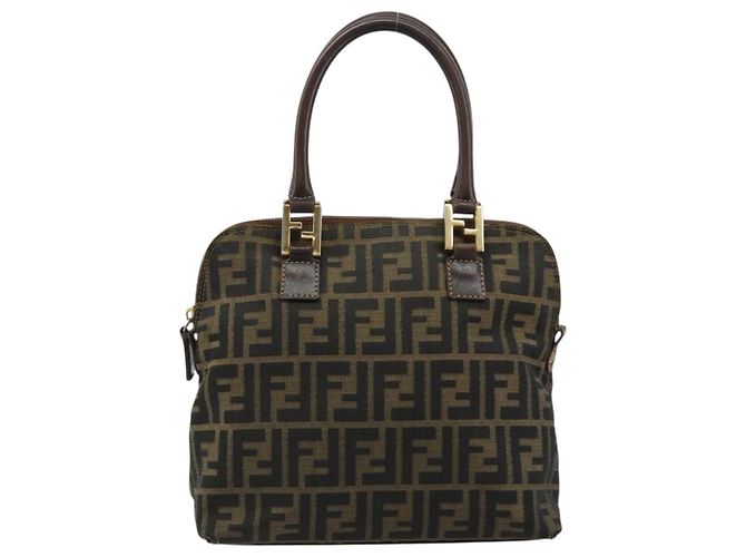 Borsa a mano in tela Zucca FENDI nera e marrone Auth bs34607 Nero - vista 13