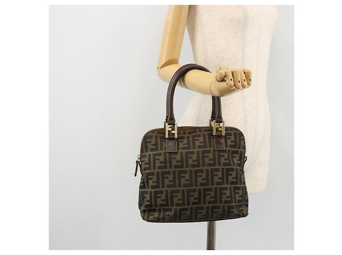 Borsa a mano in tela Zucca FENDI nera e marrone Auth bs34607 Nero - vista 22