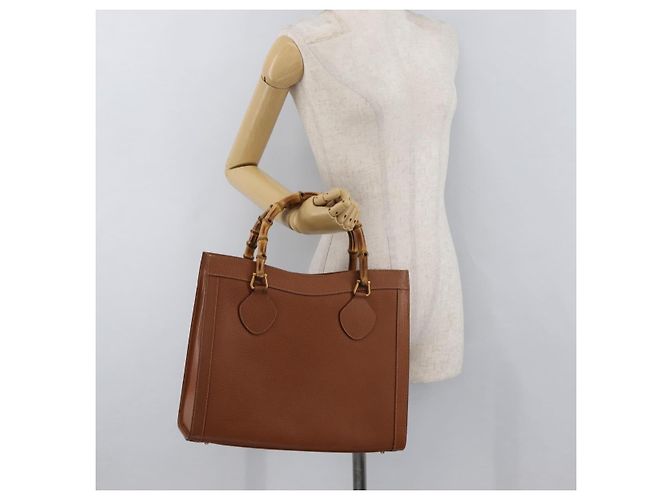 Borsa a mano in pelle Gucci Bamboo marrone oro 002 123 0260 Auth ep14063 D'oro - vista 22