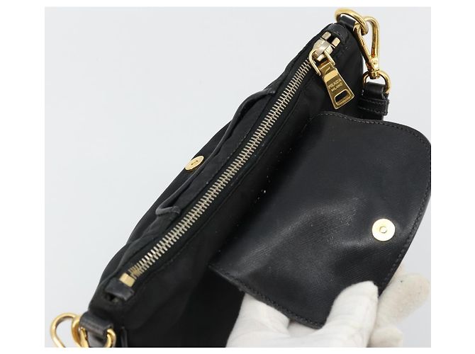 Borsa a Spalla PRADA Nylon Nero Oro Auth 176186A D'oro - vista 10