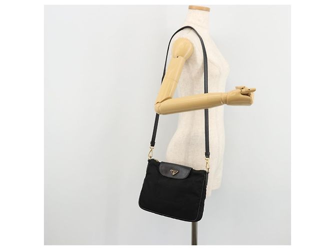 Borsa a Spalla PRADA Nylon Nero Oro Auth 176186A D'oro - vista 25