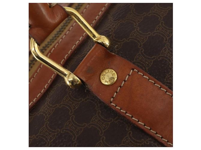 Céline CELINE Macadam Canvas Boston Tasche aus PVC-Leder in Braun-Gold Auth 176038A Golden - Ansicht 17