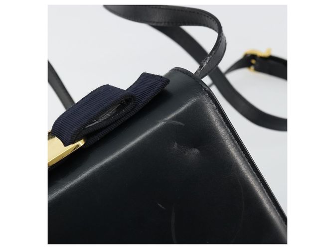 Borsa a Spalla Vala in Pelle Blu Navy e Oro Salvatore Ferragamo Auth ka4099 D'oro - vista 18
