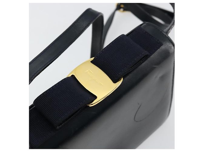 Borsa a Spalla Vala in Pelle Blu Navy e Oro Salvatore Ferragamo Auth ka4099 D'oro - vista 19