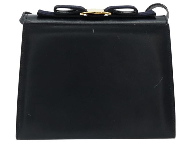 Borsa a Spalla Vala in Pelle Blu Navy e Oro Salvatore Ferragamo Auth ka4099 D'oro - vista 2