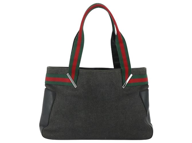 GUCCI Web Sherry Line Tote Bag Canvas Schwarz Rot Grün 73983 Auth 177087 - Ansicht 13