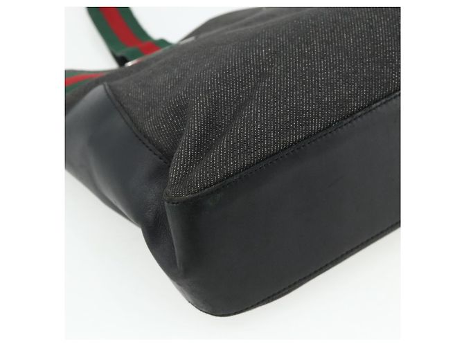 GUCCI Web Sherry Line Tote Bag Canvas Schwarz Rot Grün 73983 Auth 177087 - Ansicht 16