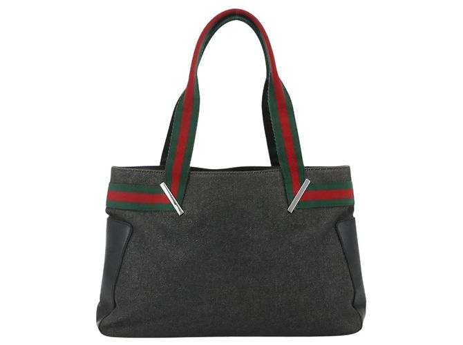 GUCCI Web Sherry Line Tote Bag Canvas Schwarz Rot Grün 73983 Auth 177087 - Ansicht 2