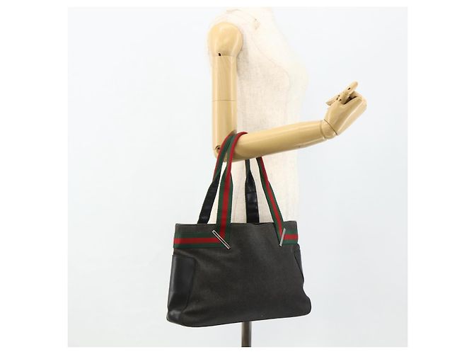 GUCCI Web Sherry Line Tote Bag Canvas Schwarz Rot Grün 73983 Auth 177087 - Ansicht 21