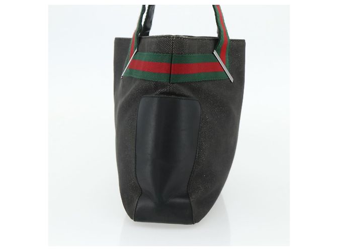 GUCCI Web Sherry Line Tote Bag Canvas Schwarz Rot Grün 73983 Auth 177087 - Ansicht 3