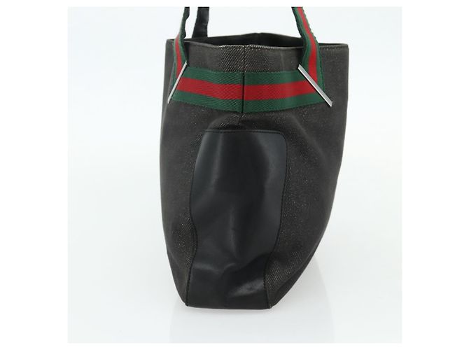 GUCCI Web Sherry Line Tote Bag Canvas Schwarz Rot Grün 73983 Auth 177087 - Ansicht 4
