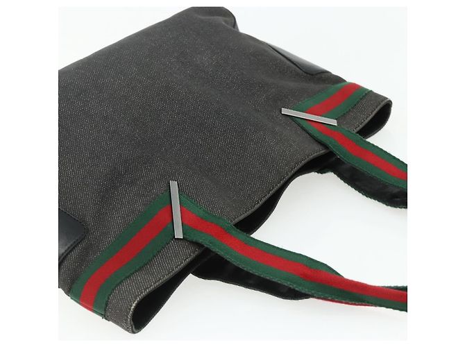 GUCCI Web Sherry Line Tote Bag Canvas Schwarz Rot Grün 73983 Auth 177087 - Ansicht 6