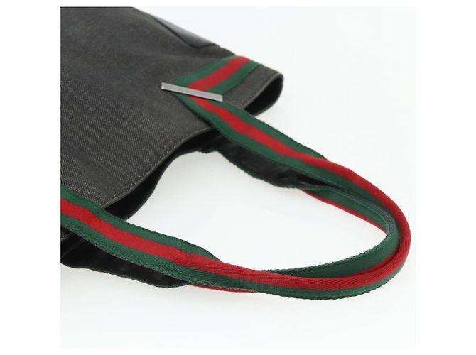 GUCCI Web Sherry Line Tote Bag Canvas Schwarz Rot Grün 73983 Auth 177087 - Ansicht 7