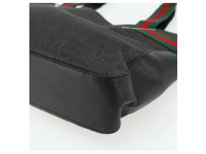 GUCCI Web Sherry Line Tote Bag Canvas Schwarz Rot Grün 73983 Auth 177087 - Ansicht 9