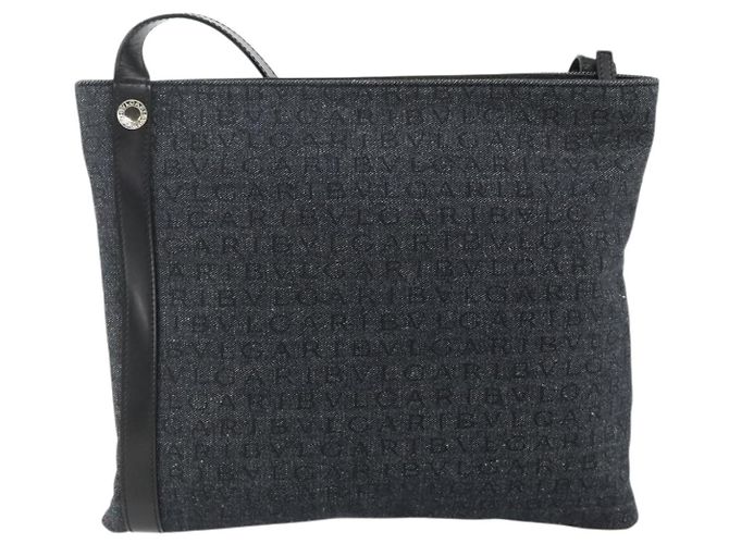 Bulgari Borsa a Spalla BVLGARI Logo Mania Denim Blu Argento Auth 175190 - vista 2