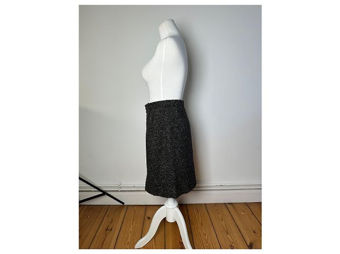 Vintage BALENCIAGA Boucle Wollrock Anthrazit Grau M - Ansicht 2