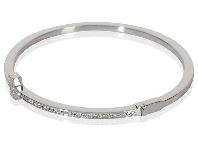 Tiffany & Co Bracciale a cerniera stretto Tiffany T in oro bianco e diamanti Tiffany - vista 3