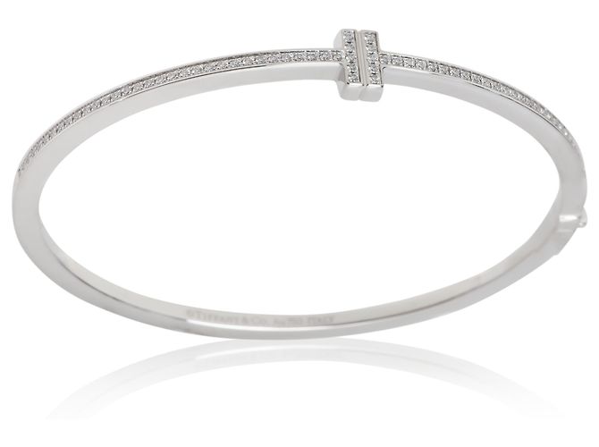 Tiffany & Co Bracciale a cerniera stretto Tiffany T in oro bianco e diamanti Tiffany - vista 5